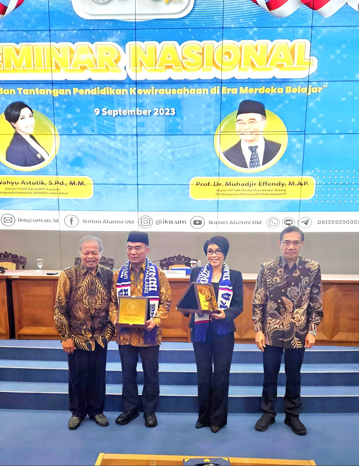 Ketua DPP APINDO Jawa Barat, Ning Wahyu Astutik, dan Menko PMK Muhadjir Effendy Berbagi Visi dalam Seminar Nasional di Universitas Negeri Malang